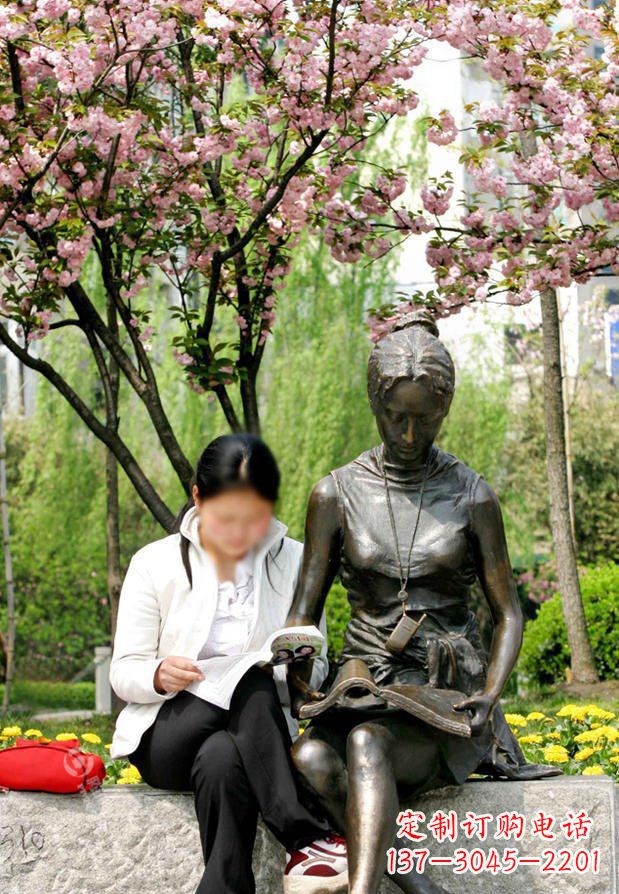 泉州园林看书的女人人物景观铜雕