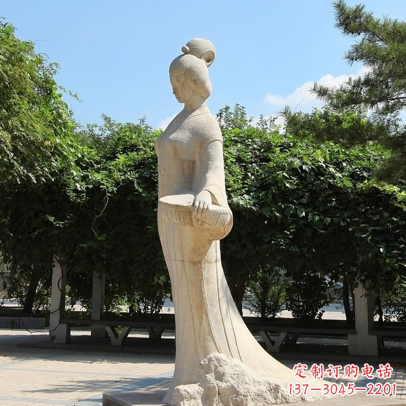 泉州园林历史人物著名美女秦罗敷砂岩石雕塑像