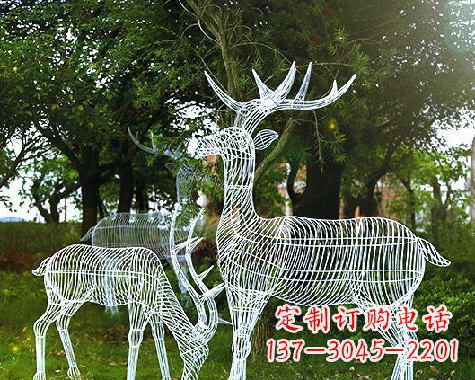 泉州园林镂空梅花鹿不锈钢景观雕塑
