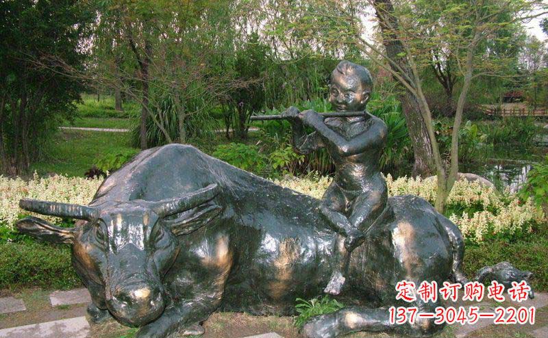 泉州园林牧童牛景观铜雕
