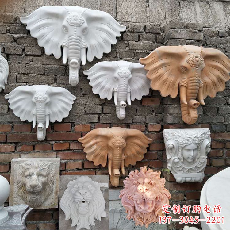 泉州园林喷水壁挂大象头部雕塑