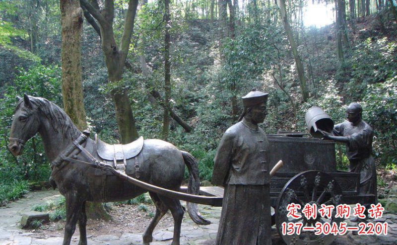泉州园林清朝士兵和马车小品铜雕