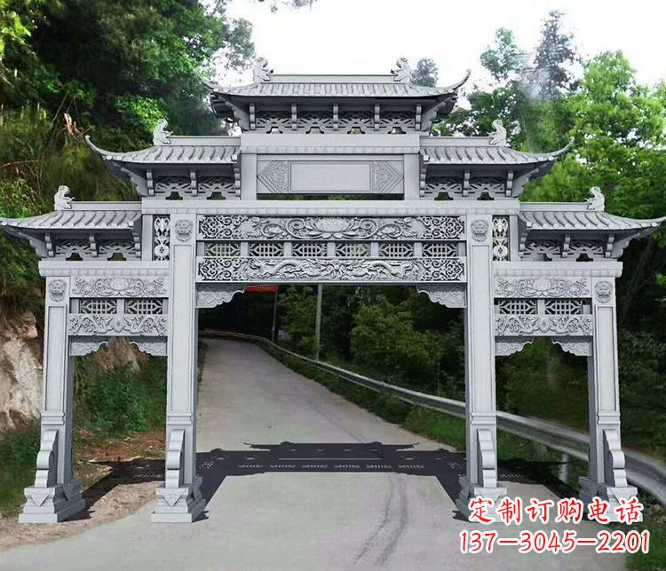 泉州园林三门石牌坊景观石雕