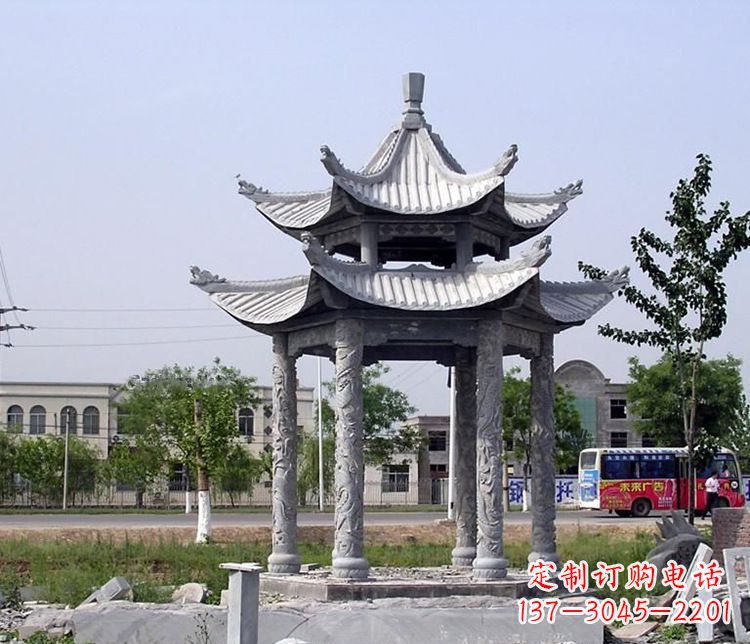 泉州园林双层仿古凉亭石雕