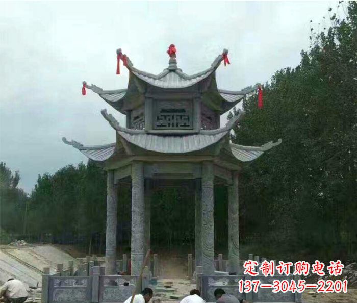 泉州园林双层凉亭石雕 (3)