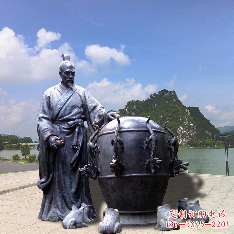 泉州张衡地动仪地震仪雕塑-玻璃钢仿铜历史名人情景雕塑