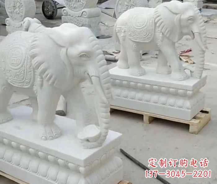 泉州招财动物汉白玉大象石雕 (2)