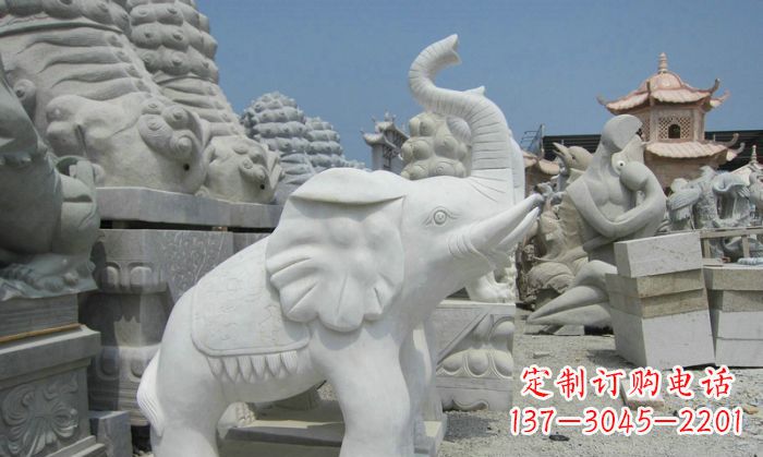 泉州招财动物汉白玉长鼻小象石雕