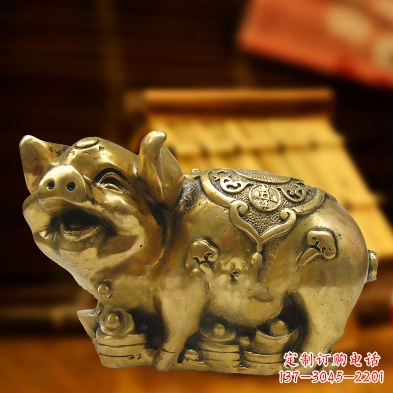 泉州招财金猪铜雕-风水生肖动物雕塑企业商场美陈摆件