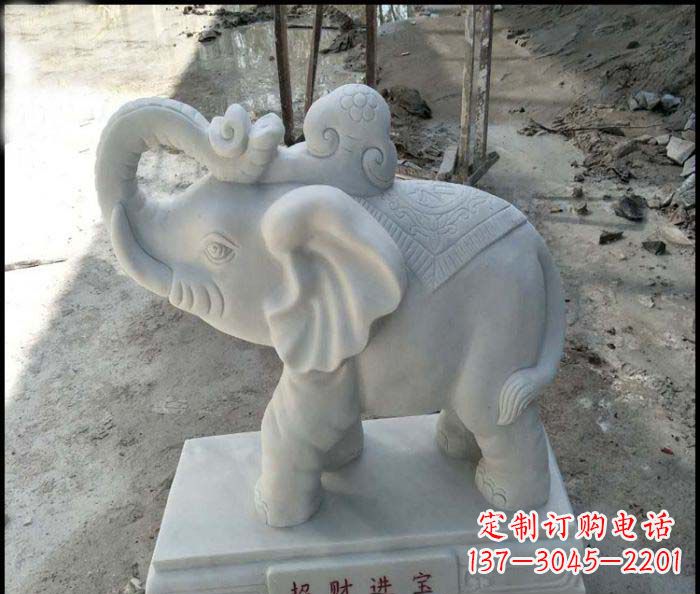 泉州招财进宝汉白玉招财小象石雕
