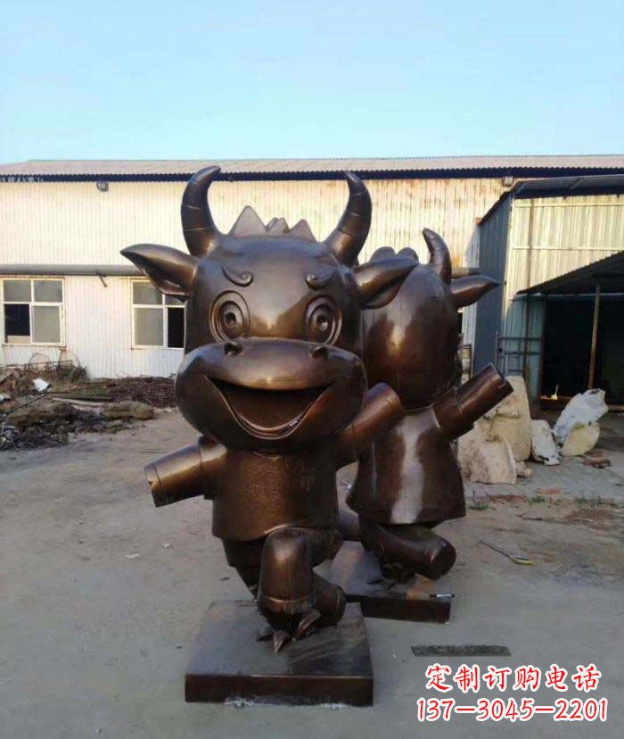 泉州招财牛玻璃钢仿铜动物雕塑