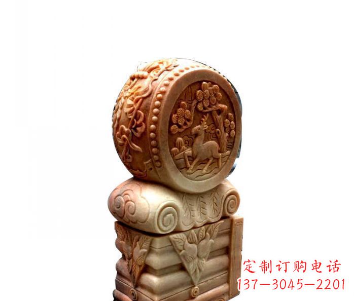 泉州招财石门墩晚霞红抱鼓石