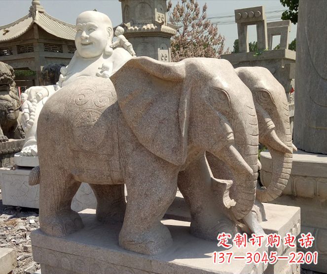 泉州招财晚霞红大象石雕 (2)