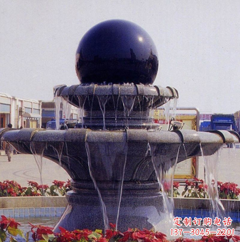 泉州中国黑双层风水球喷泉石雕