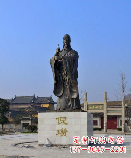 泉州中国历史名人元末明初画家诗人倪瓒铜雕塑像