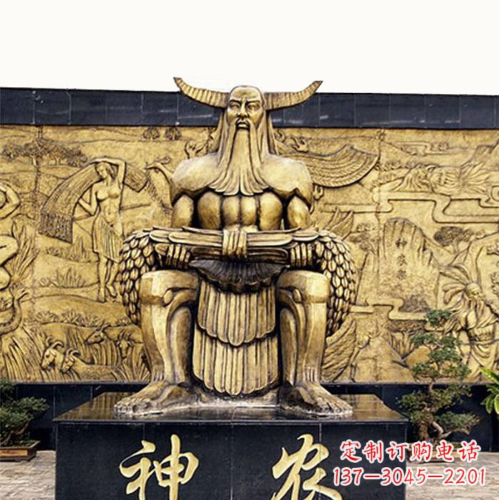 泉州中国神话传说人物五榖神农大帝铜雕塑像