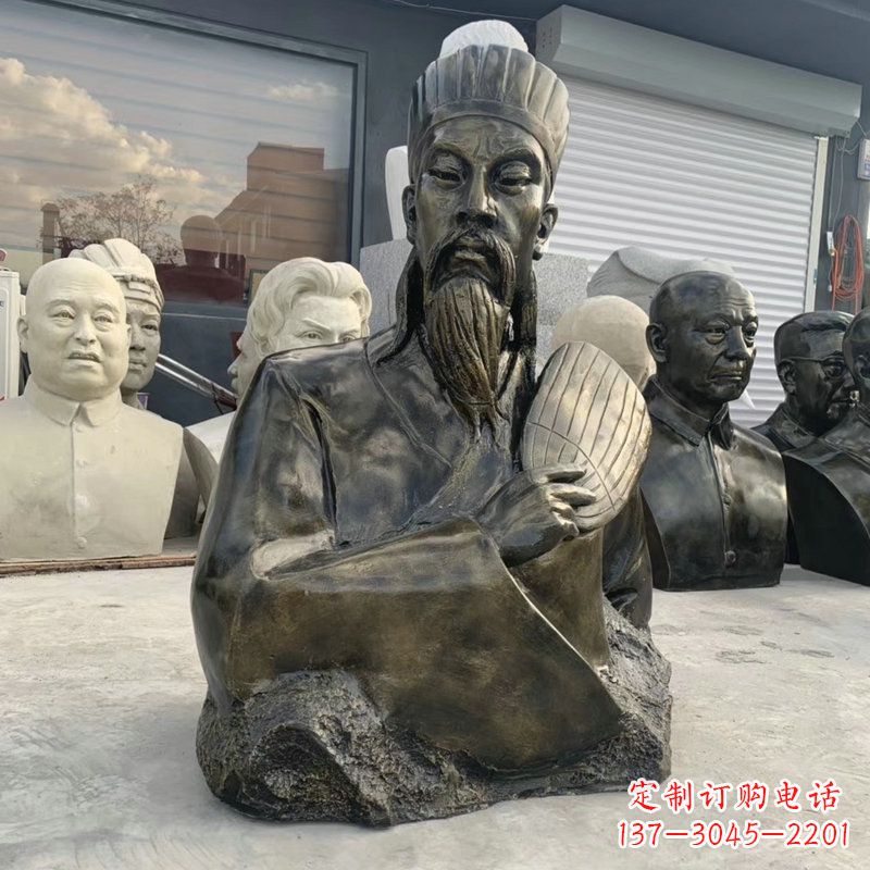 泉州诸葛亮半身像-玻璃钢仿铜三国人物古代著名军事家雕像