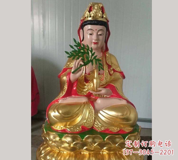 泉州铸铜贴金杨柳观音雕塑