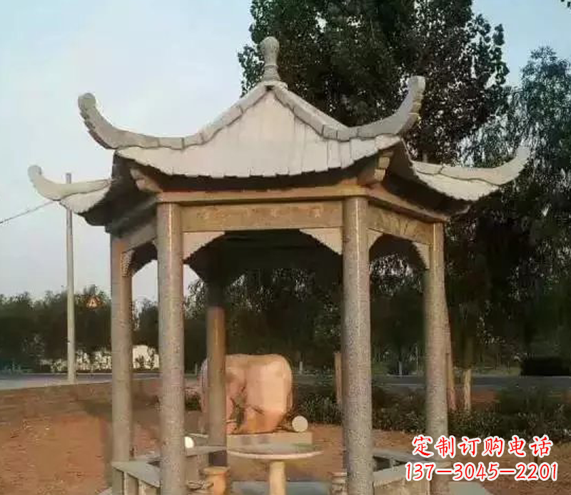 泉州公园景观大理石六角石雕凉亭
