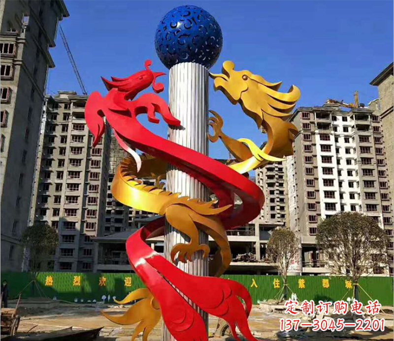 泉州小区龙柱景观不锈钢