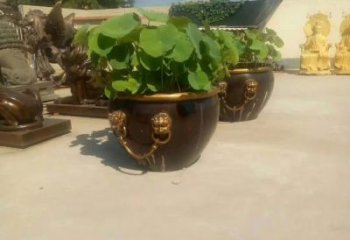 泉州铸铜狮子头水缸雕塑 