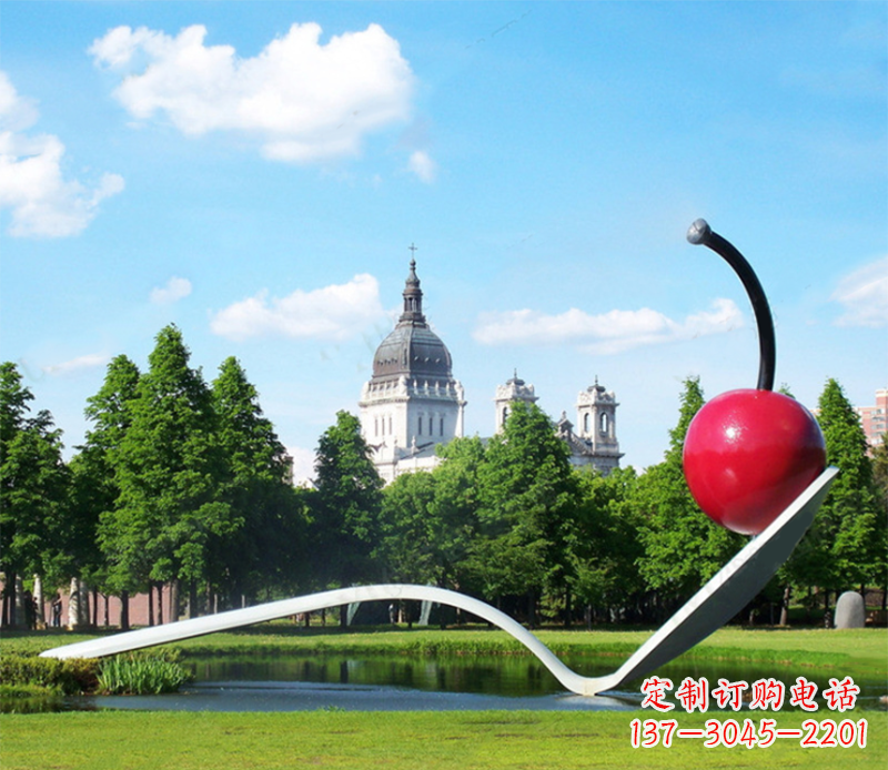 泉州水果雕塑-学校儿童园林仿真樱桃不锈钢水果雕塑