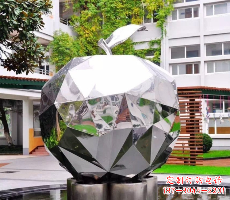 泉州水果雕塑-别墅园林几何镜面户外不锈钢水果雕塑