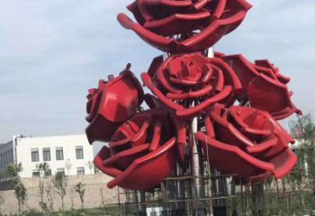 泉州玫瑰花雕塑-广场创意不锈钢红色玫瑰花雕塑